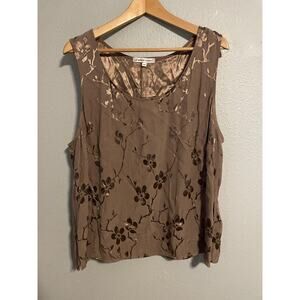 Spencer Alexis Tank Top Womens 2X Brown Floral Jacquard 100% Rayon Fairycore Y2K